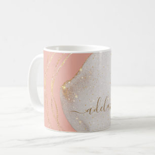 Chic Blush Pink Gold Glitzer Monogram Script Name Kaffeetasse