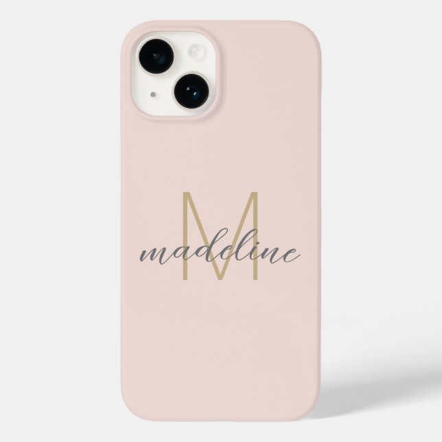 Chic Blush Pink Gold Monogram Initial Name Script Case-Mate iPhone Hülle (Rückseite)