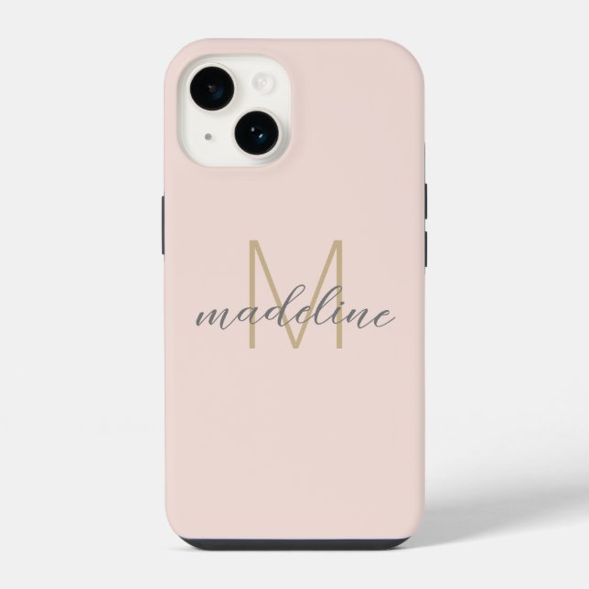 Chic Blush Pink Gold Monogram Initial Name Script iPhone Hülle (Rückseite)
