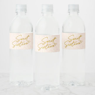 Chic Blush Pink & Gold Sweet 16 Party Wasserflaschenetikett