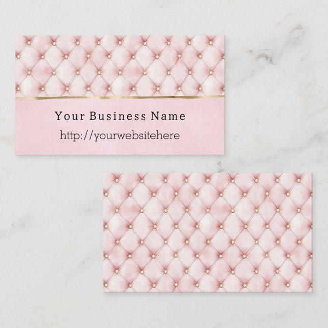 Chic Blush Pink Gold Tufts Business name website Visitenkarte (Vorne/Hinten)