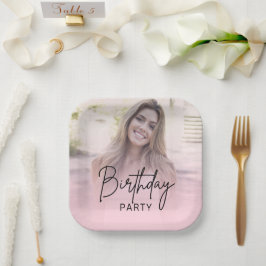 Chic Blush Pink Gradient Photo Birthday Pappteller