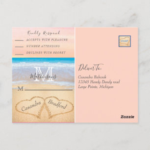 Chic Blush Pink Hearts Sand Beach Hochzeit UAWG Postkarte