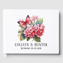 Chic Blush Pink Hydrangea Butterfly Wedding Gästebuch