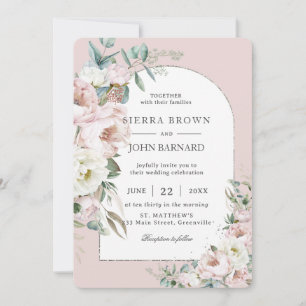 Chic Blush Pink Ivory Peonies Floral Arch Hochzeit Einladung