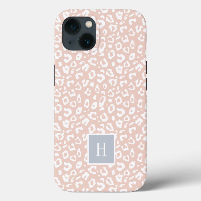 Chic Blush Pink Leopard Print Monogram Case-Mate iPhone Hülle (Rückseite)