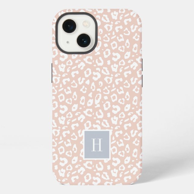 Chic Blush Pink Leopard Print Monogram iPhone Hülle (Rückseite)