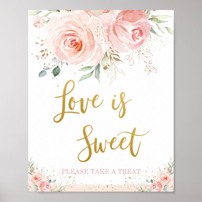 Chic Blush Pink Liebe Blütengrün ist Sweet Nehmen  Poster (Vorne)