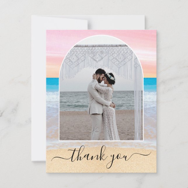 Chic Blush Pink Lila Tropical Beach Foto Arch Dankeskarte (Vorderseite)
