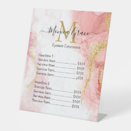 Chic Blush Pink Marmor Gold Glitzer Agate Monogram Sockelschild