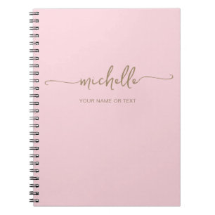 Chic Blush Pink Modern Gold Script Monogram Name Notizblock