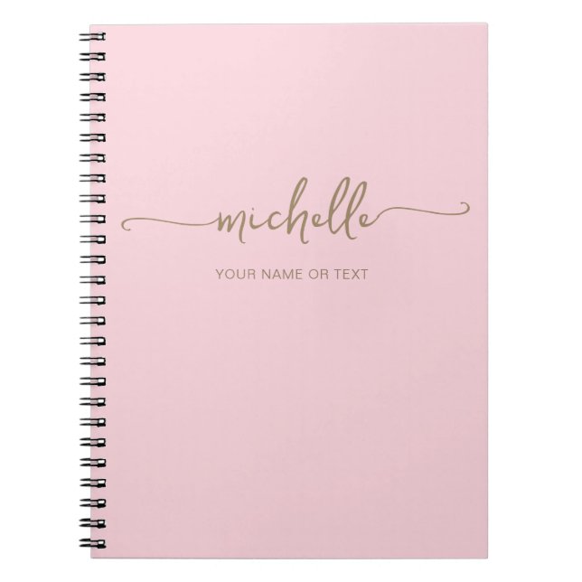 Chic Blush Pink Modern Gold Script Monogram Name Notizblock (Vorderseite)