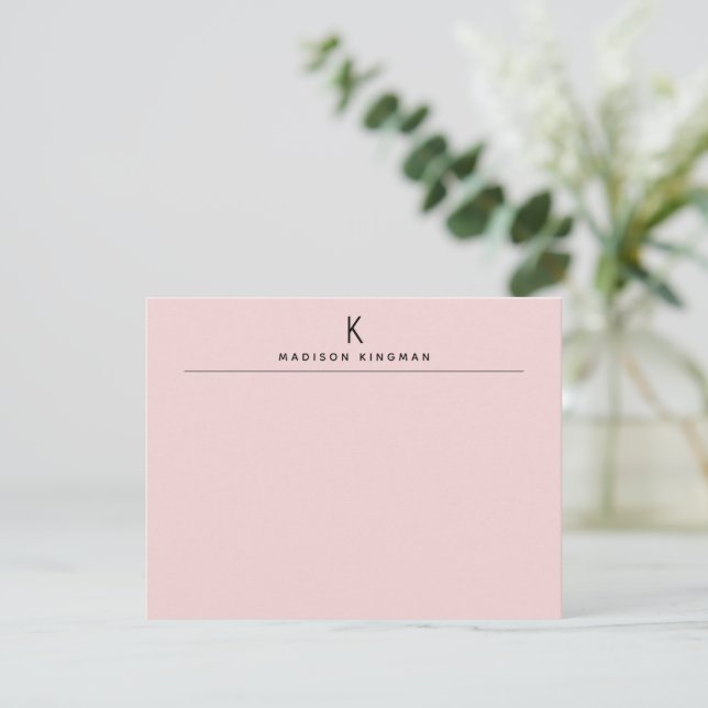 Chic Blush Pink Modern Monogram Initial Name Mitteilungskarte (Stehend Vorderseite)