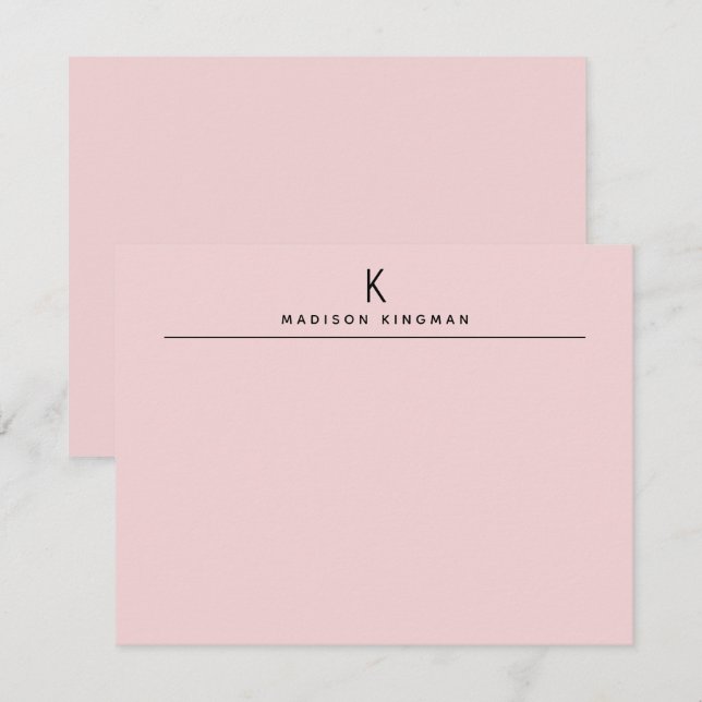 Chic Blush Pink Modern Monogram Initial Name Mitteilungskarte (Vorne/Hinten)