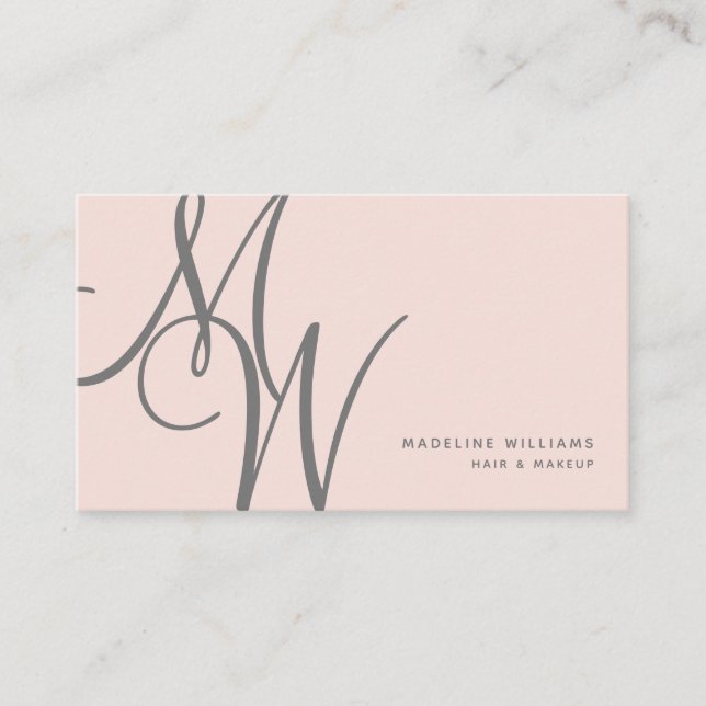 Chic Blush Pink Moderne Monogram Script Initialen Visitenkarte (Vorderseite)