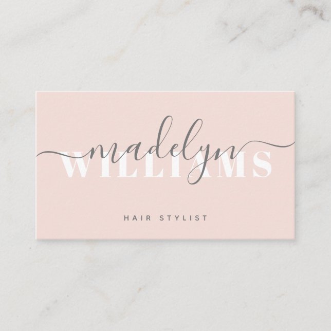 Chic Blush Pink Moderne Monogram Script-Signatur Visitenkarte (Vorderseite)
