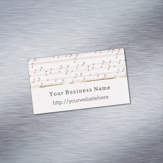 Chic Blush Pink Music Notes Business name website Magnetische Visitenkarte (Beispiel)