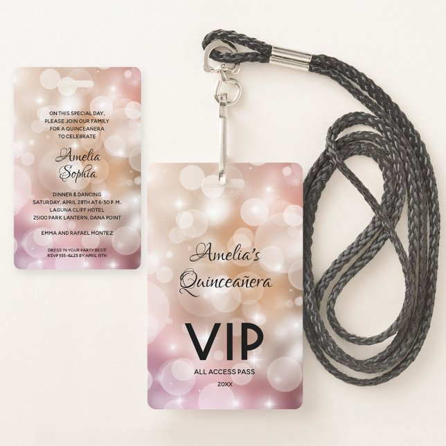 Chic Blush Pink Quinceñera Einladen VIP Pass Ausweis (Von Creator hochgeladen)