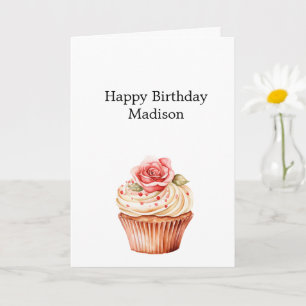 Chic Blush Pink Rose Blumenkuchen Geburtstag Karte