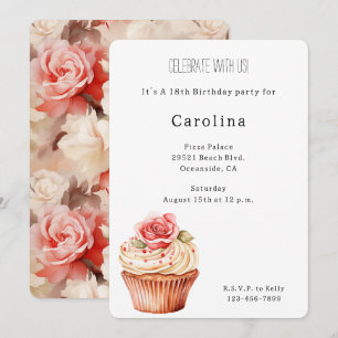 Chic Blush Pink Rose Cupcake Geburtstag Einladung