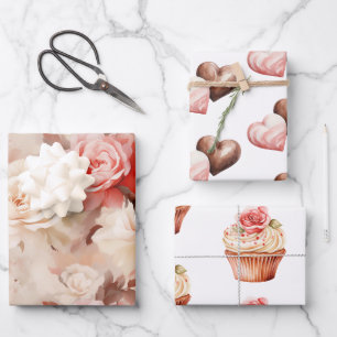Chic Blush Pink Rose Cupcake Geburtstag Geschenkpapier Set