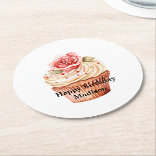 Chic Blush Pink Rose Cupcake Geburtstag Runder Pappuntersetzer