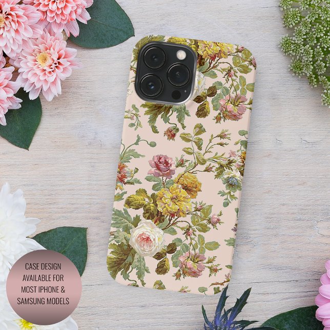Chic Blush Pink Rose Gelbe Blume Blattmuster iPhone Hülle (Von Creator hochgeladen)