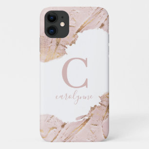 Chic Blush Pink Rose Gold Foil White Monogram Case-Mate iPhone Hülle