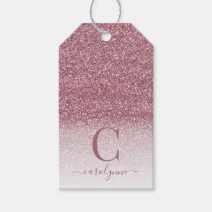 Chic Blush Pink   Rose Gold Glitzer Monogram Geschenkanhänger