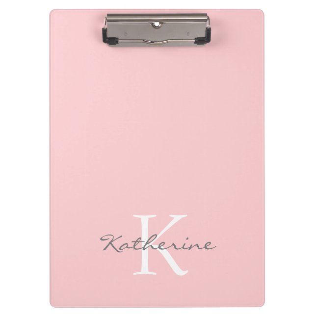 Chic Blush Pink Script Monogram Personalisiert Klemmbrett (Vorderseite)