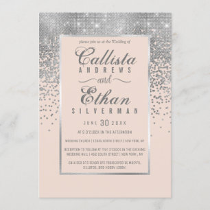 Chic Blush Pink Silver Glitzer Confetti Wedding Einladung
