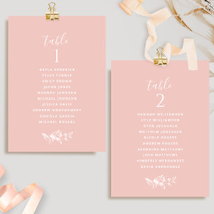Chic Blush Pink Sitzplan Karten mit den Namen der