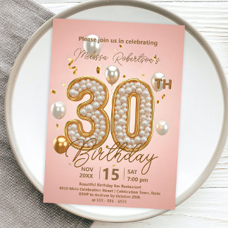 Chic Blush Pink und Shiny Gold 30. Geburtstag Einladung