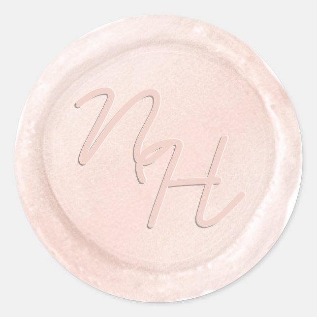 Chic Blush Pink Wax Umschlag Aufkleber Monogram St (Vorderseite)