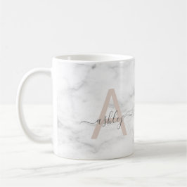 Chic Blush Pink White Marble Script Name Monogram Kaffeetasse