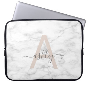 Chic Blush Pink White Marble Script Name Monogram Laptopschutzhülle