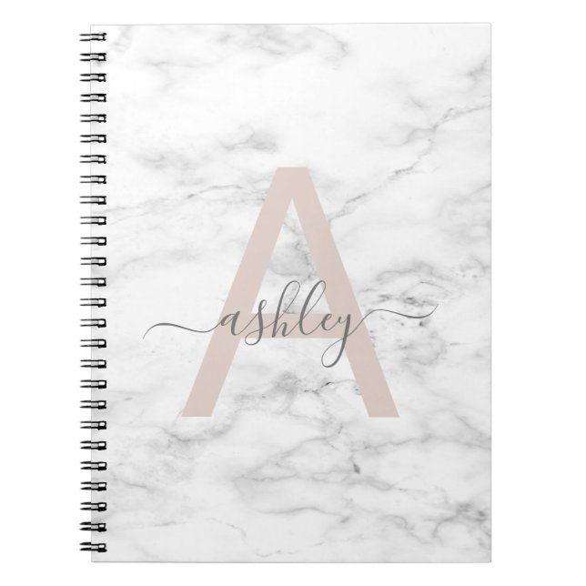 Chic Blush Pink White Marble Script Name Monogram Notizblock (Vorderseite)