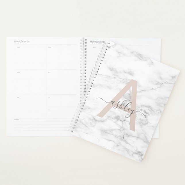 Chic Blush Pink White Marble Script Name Monogram Planer (Anzeige)