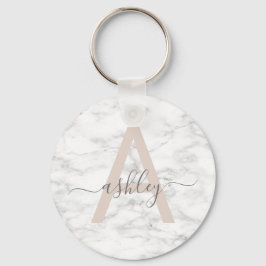 Chic Blush Pink White Marble Script Name Monogram Schlüsselanhänger