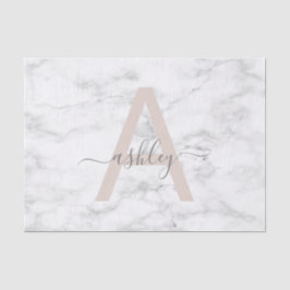 Chic Blush Pink White Marble Script Name Monogram Seidenpapier
