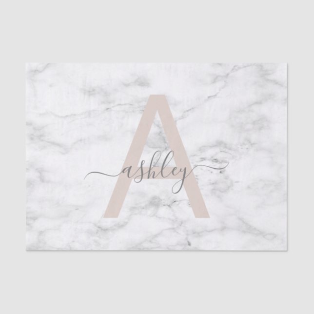 Chic Blush Pink White Marble Script Name Monogram Seidenpapier (Vorderseite)