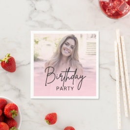 Chic Blush Rosa Farbverlauf Foto Geburtstag Serviette
