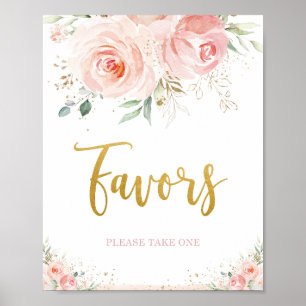 Chic Blush Rosa Floral Gold Laub Geschenkanhänger  Poster