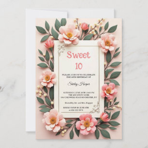 Chic Blush Rosa Floral Süße 10 Geburtstagsfeier Ei Einladung