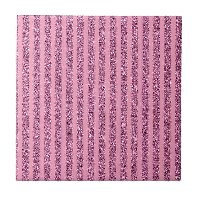 Chic Blush Rosa Glitter Style Vertikale Streifen Fliese (Vorderseite)