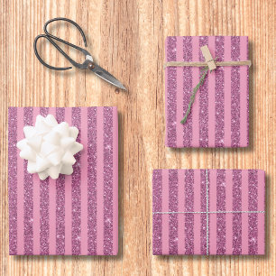 Chic Blush Rosa Glitter Style Vertikale Streifen Geschenkpapier Set