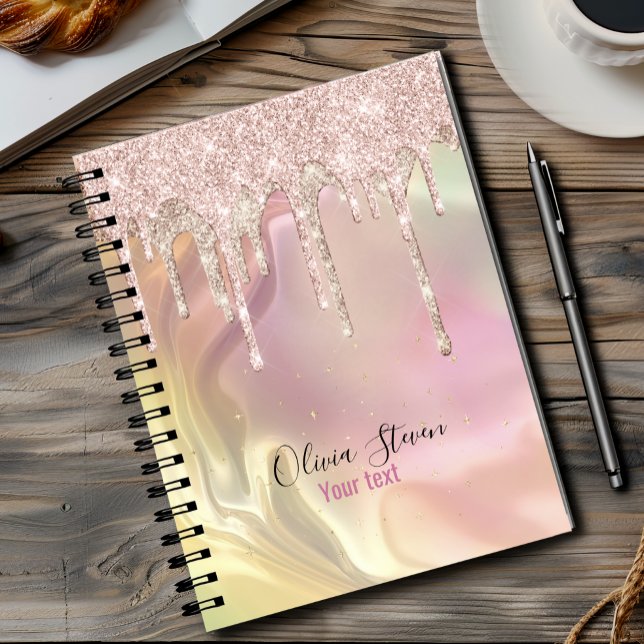 Chic Blush Rose Einhorn Tropf Glitzer Monogramm Notizbuch (Von Creator hochgeladen)