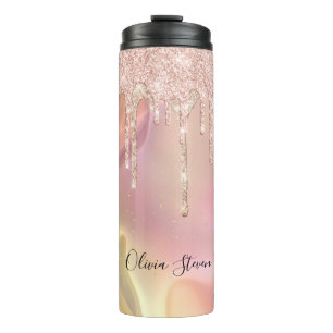 Chic Blush Rose Einhorn Tropf Glitzer Monogramm Thermosbecher