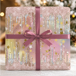 Chic Blush Rose Einhorn Tropfende Glitzer Geschenkpapier