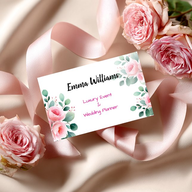 Chic Blush Rose & Eukalyptus Event Plane Visitenkarte (Von Creator hochgeladen)